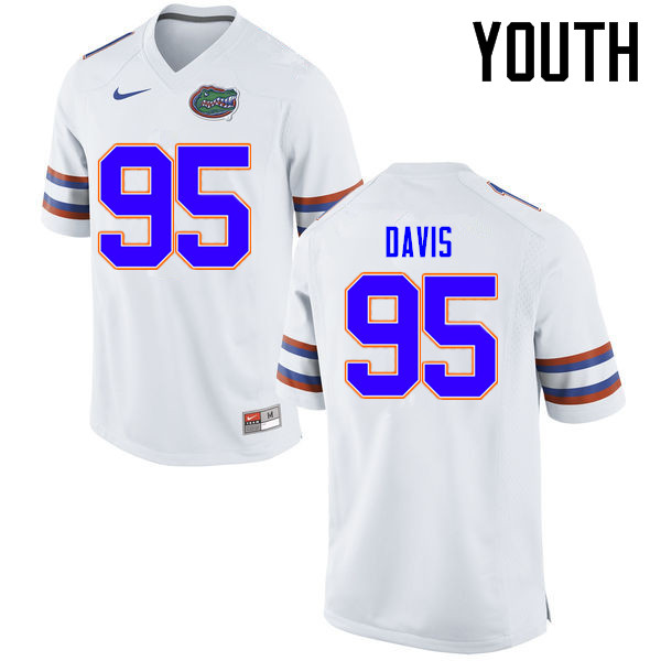 Youth Florida Gators #95 Keivonnis Davis College Football Jerseys Sale-White - Click Image to Close